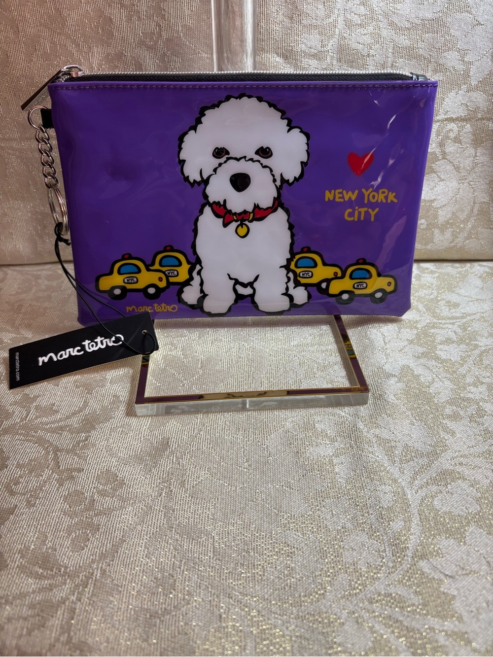 Marc Tetro Bichon Frise Purple Zip Pouch with Key Ring